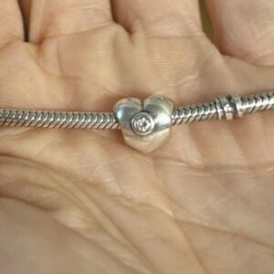 Pandora Retired Sterling Silver 925 ALE Puffy Heart Charm, Pink CZ